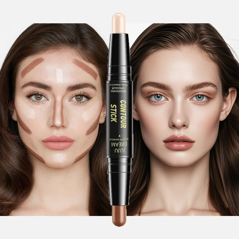Stick contorno doble punta, base facial, corrector, ojeras, contouring y maquillaje de larga duración