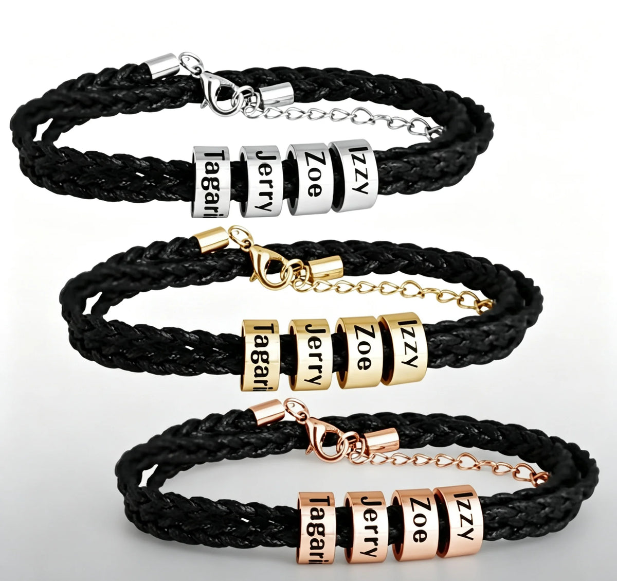 MaiLun Pulsera trenzada para hombre con cuentas de nombres familiares personalizados, joya regalo para padre o novio