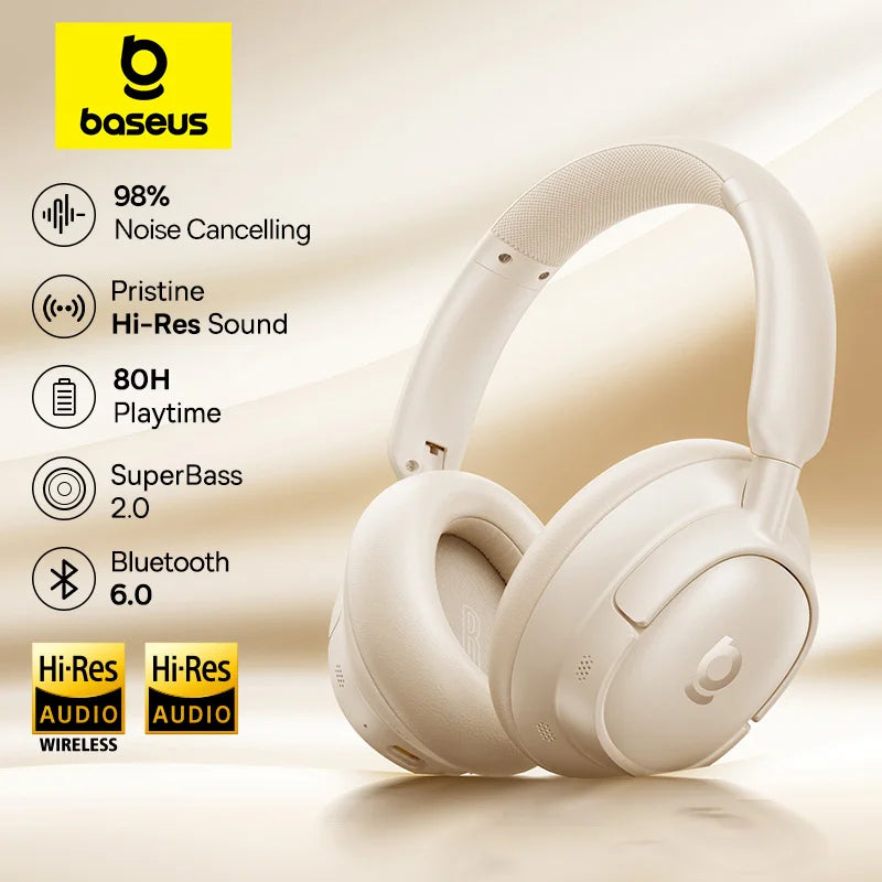 Auriculares inalámbricos Baseus Bass con Bluetooth 6.0, cancelación de ruido del 98 %, diseño circumaural, audio espacial
