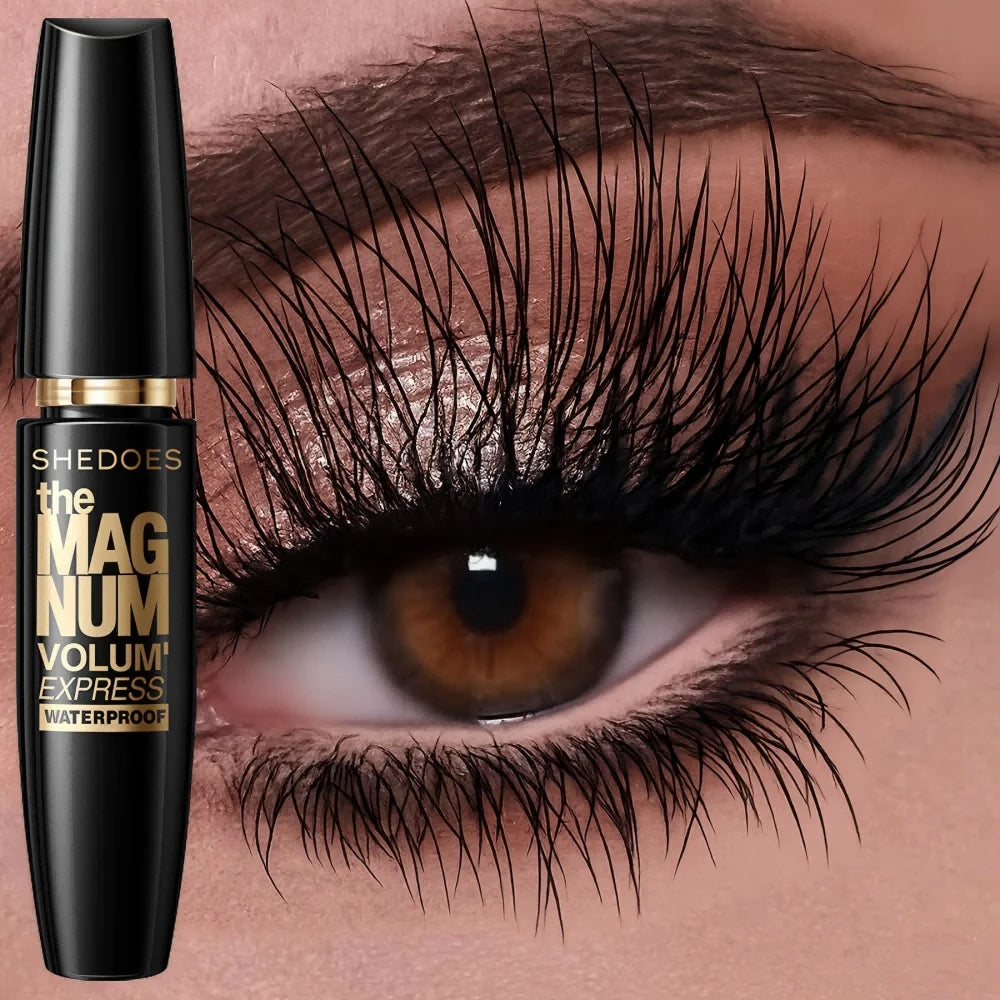 Máscara de pestañas negra impermeable 5D, alargadora y rizadora, fibra de seda, efecto voluminizador, maquillaje de ojos, regalo