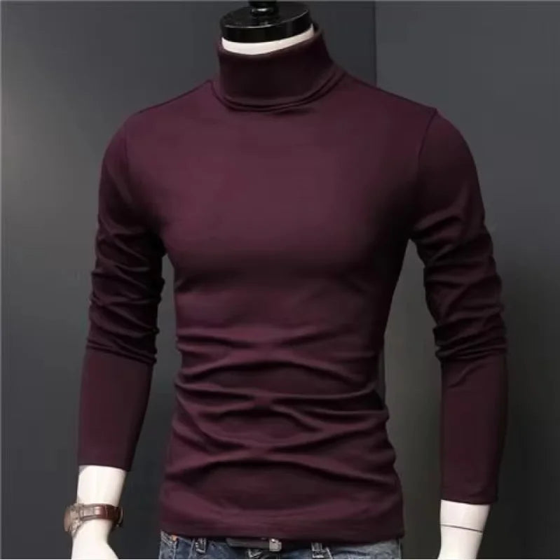 Camiseta térmica de hombre de manga larga con cuello alto, de modal fino, ideal para otoño e invierno. Diseño ajustado y elegante