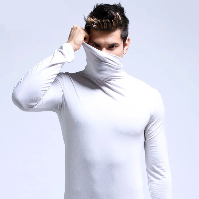 Camiseta térmica de hombre de manga larga con cuello alto, de modal fino, ideal para otoño e invierno. Diseño ajustado y elegante
