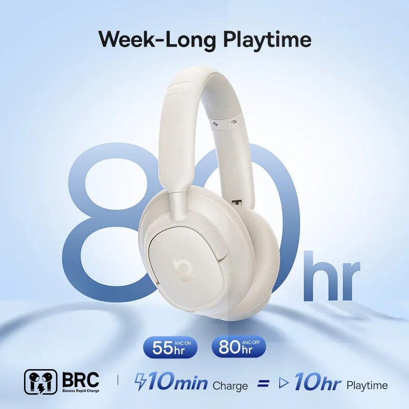 Auriculares inalámbricos Baseus Bass con Bluetooth 6.0, cancelación de ruido del 98 %, diseño circumaural, audio espacial