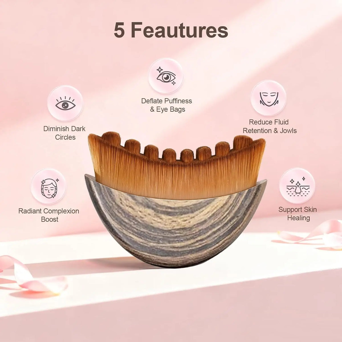 Cepillo facial de contorno para drenaje linfático manual, cerdas suaves y duraderas, diseño ergonómico para moldear el rostro