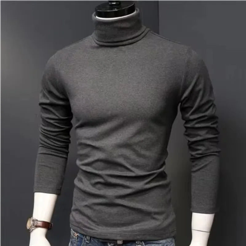 Camiseta térmica de hombre de manga larga con cuello alto, de modal fino, ideal para otoño e invierno. Diseño ajustado y elegante
