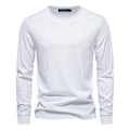 AIOPESON Camiseta de algodón lisa para hombre, cuello redondo, manga larga, casual, primavera-otoño, alta calidad