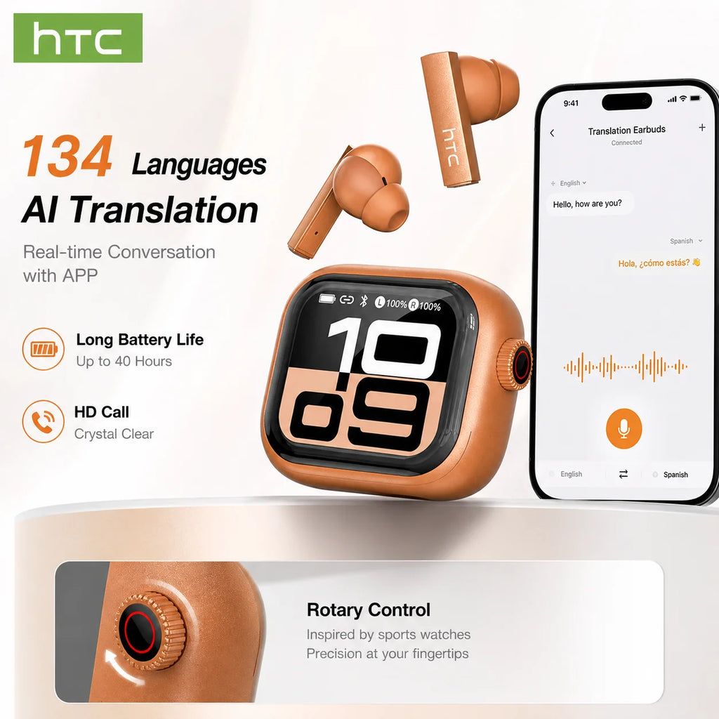HTC NE40 Auriculares inalámbricos TWS Bluetooth 6.0 con pantalla Ultra HD