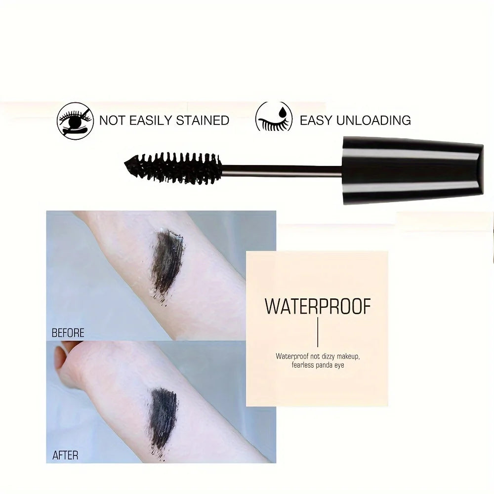 Máscara de pestañas negra impermeable 5D, alargadora y rizadora, fibra de seda, efecto voluminizador, maquillaje de ojos, regalo