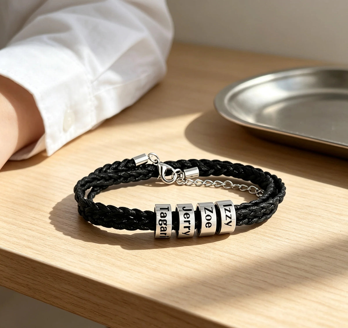 MaiLun Pulsera trenzada para hombre con cuentas de nombres familiares personalizados, joya regalo para padre o novio