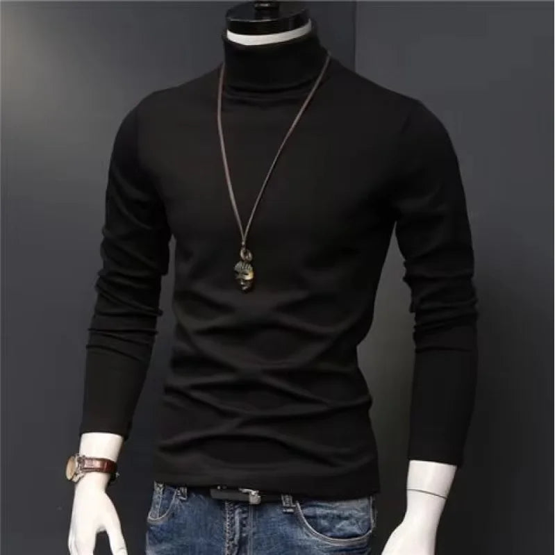 Camiseta térmica de hombre de manga larga con cuello alto, de modal fino, ideal para otoño e invierno. Diseño ajustado y elegante