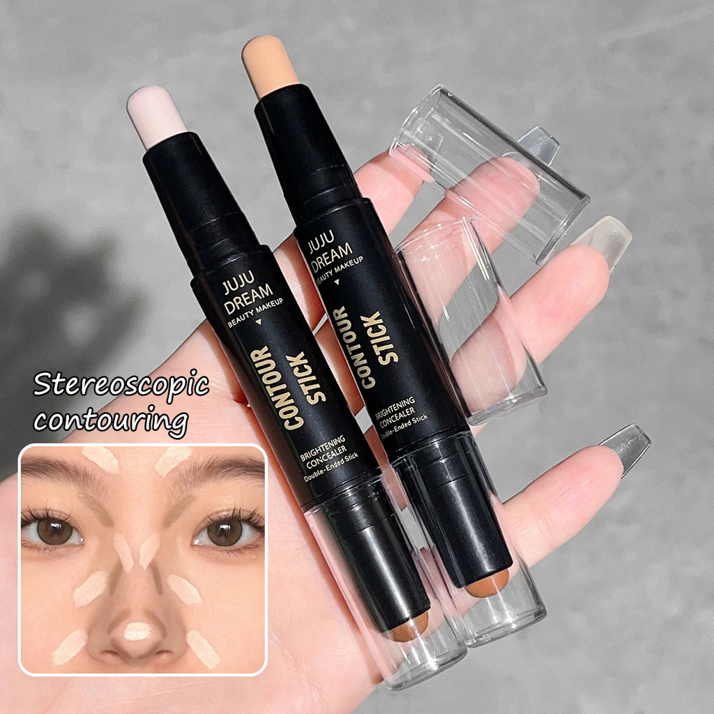 Stick contorno doble punta, base facial, corrector, ojeras, contouring y maquillaje de larga duración